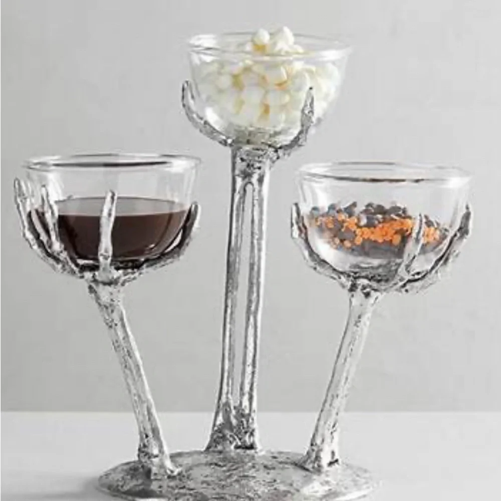 Pottery Barn Halloween skeleton triple condiment server